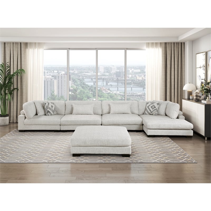 Lexicon Corydon Microfiber 5-Piece Modular Sectional w Chaise and Ottmn in Beige