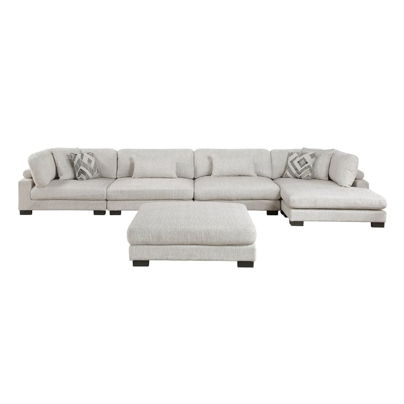 Lexicon Corydon Microfiber 5-Piece Modular Sectional w Chaise and Ottmn in Beige