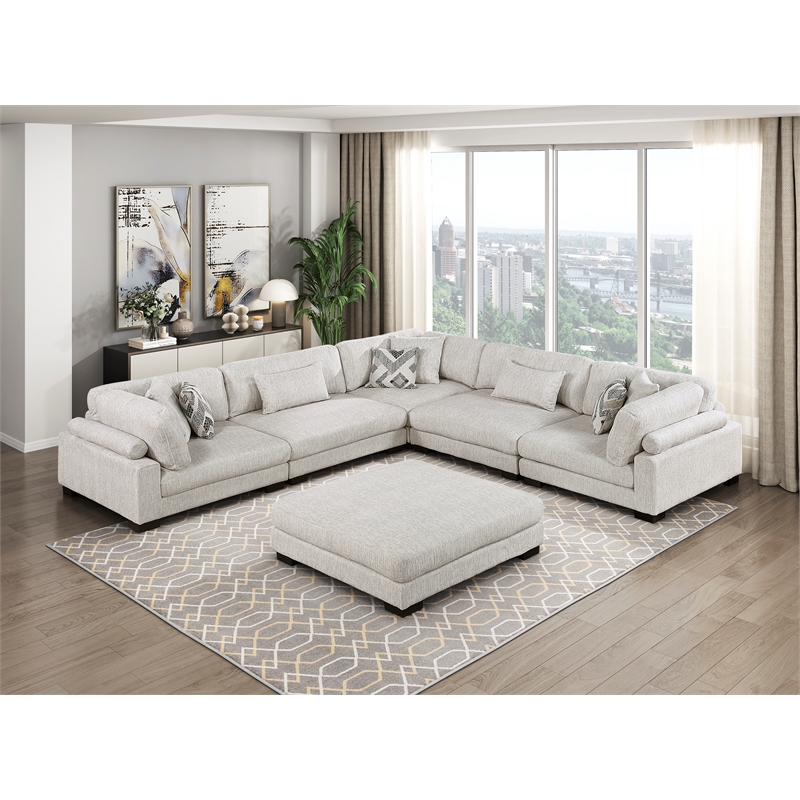 Lexicon Corydon Microfiber 6-Piece Modular Sectional with Ottoman in Beige