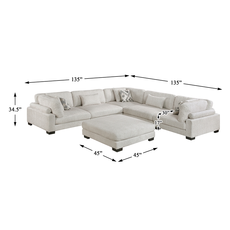Lexicon Corydon Microfiber 6-Piece Modular Sectional with Ottoman in Beige