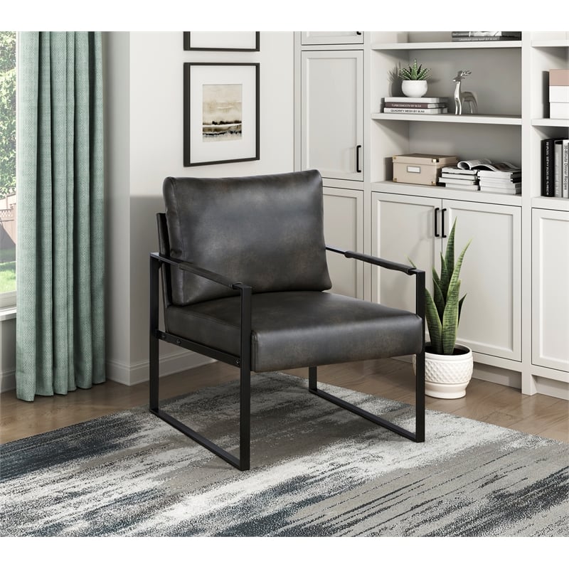 Lexicon Brynda Faux leather Accent Chair in Dark gray