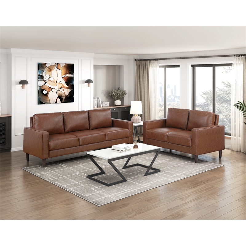 Lexicon Malcolm Faux leather Love Seat in Chocolate