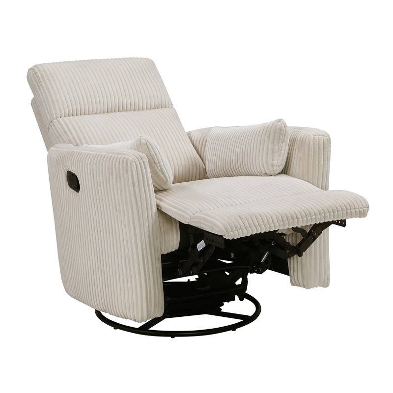 Lexicon Traverse Corduroy Swivel Glider Reclining Chair in Beige