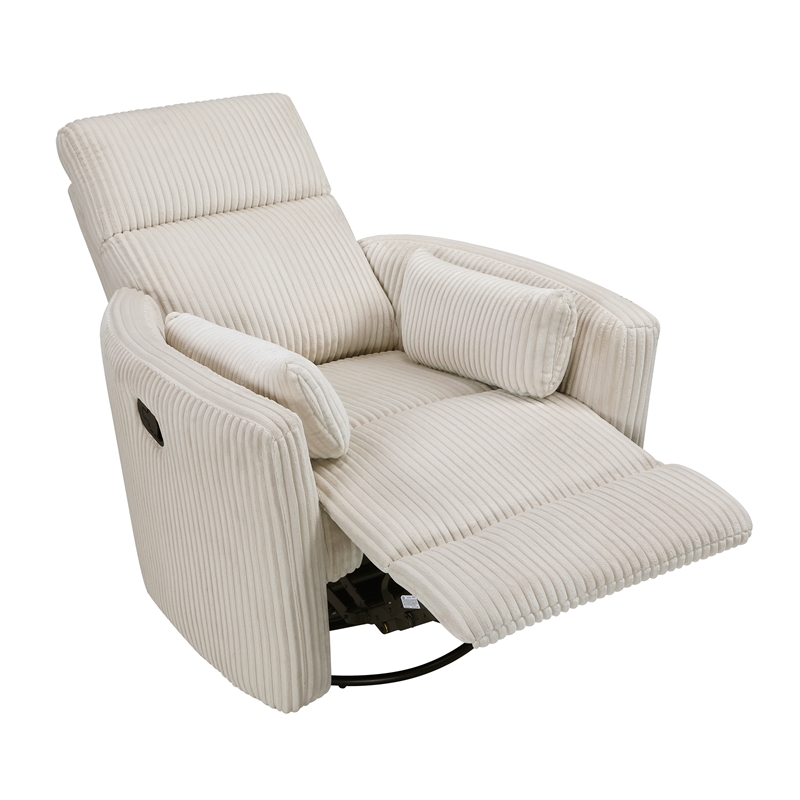 Lexicon Traverse Corduroy Swivel Glider Reclining Chair in Beige