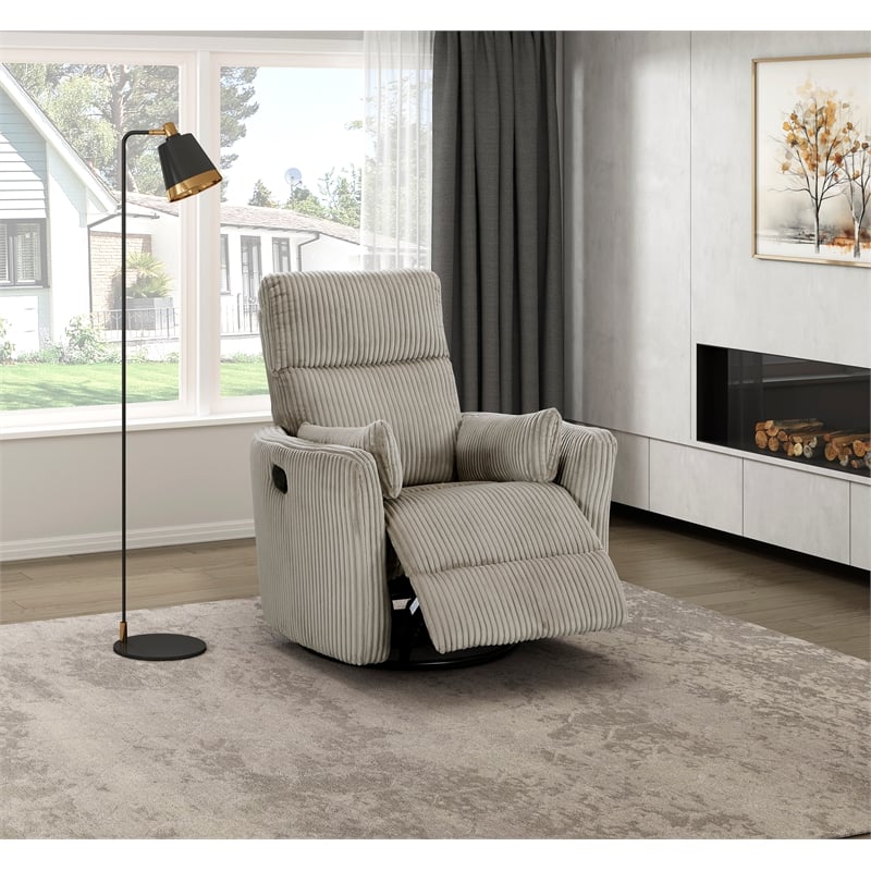 Lexicon Traverse Corduroy Swivel Glider Reclining Chair in Taupe