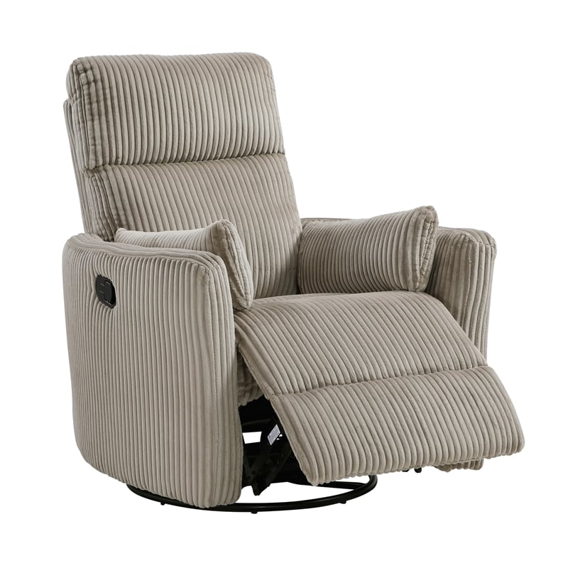 Lexicon Traverse Corduroy Swivel Glider Reclining Chair in Taupe
