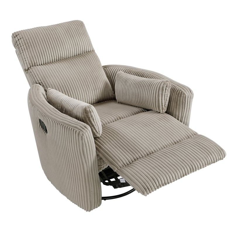 Lexicon Traverse Corduroy Swivel Glider Reclining Chair in Taupe