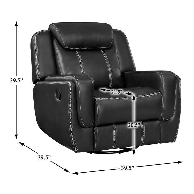 Lexicon Littleton Faux leather Swivel Glider Reclining Chair in Black