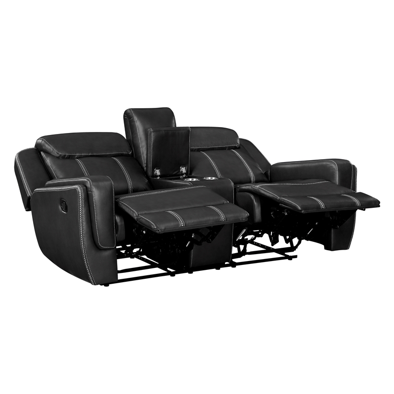 Lexicon Littleton Faux leather Double Reclining Love Seat in Black