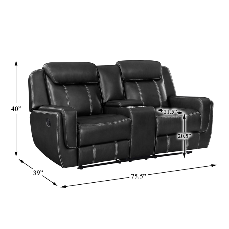 Lexicon Littleton Faux leather Double Reclining Love Seat in Black