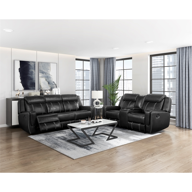 Lexicon Littleton Faux leather Double Reclining Sofa in Black
