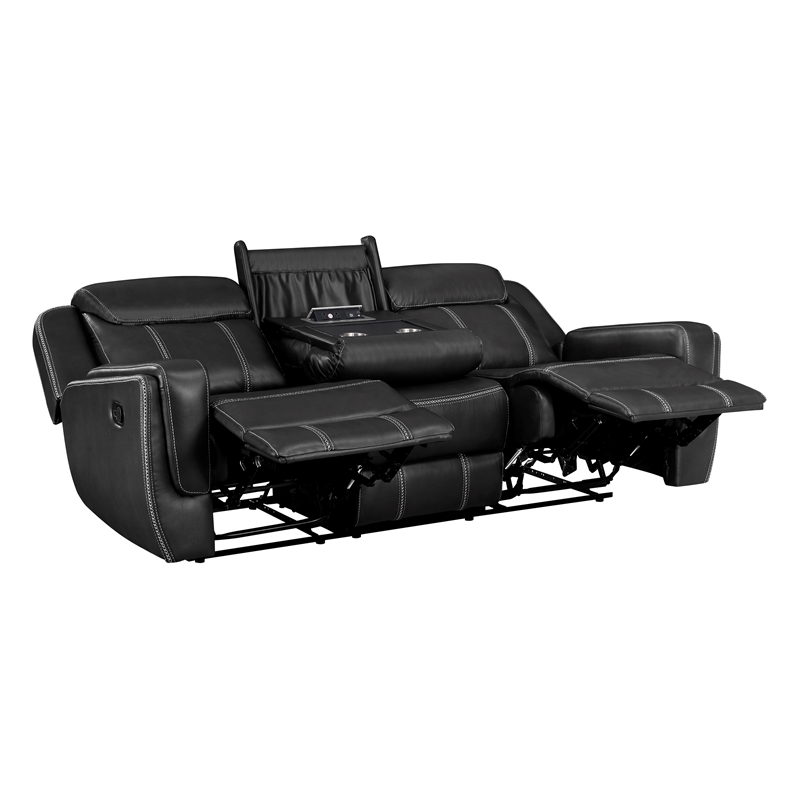 Lexicon Littleton Faux leather Double Reclining Sofa in Black