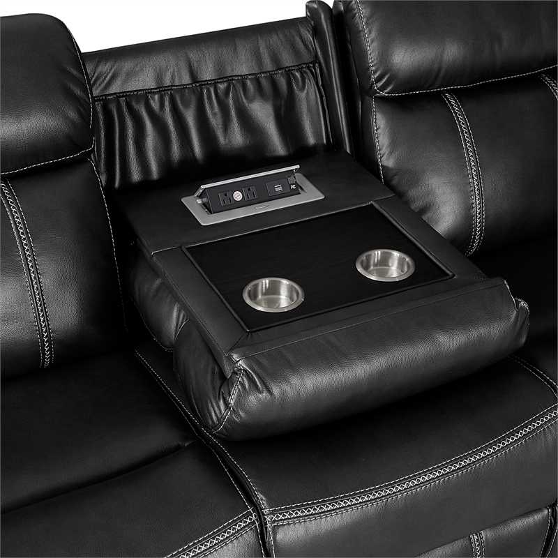 Lexicon Littleton Faux leather Double Reclining Sofa in Black