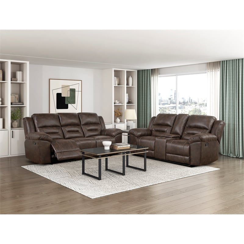 Lexicon Hazen Microfiber 2pc Set Sofa+ Loveseat in Dark brown