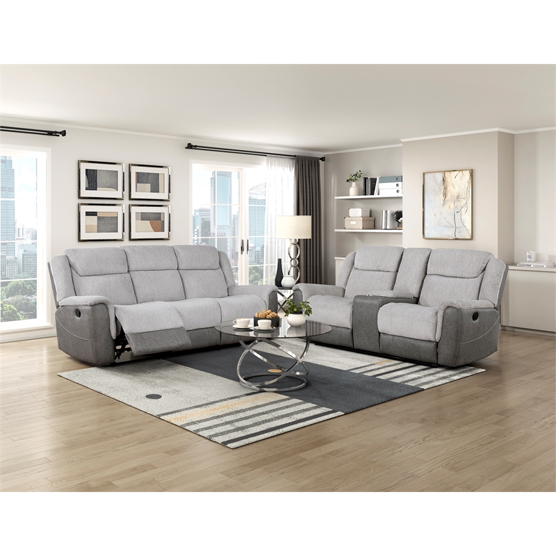 Lexicon Harriette Chenille Dbl Reclining Love Seat with Center Console in Gray