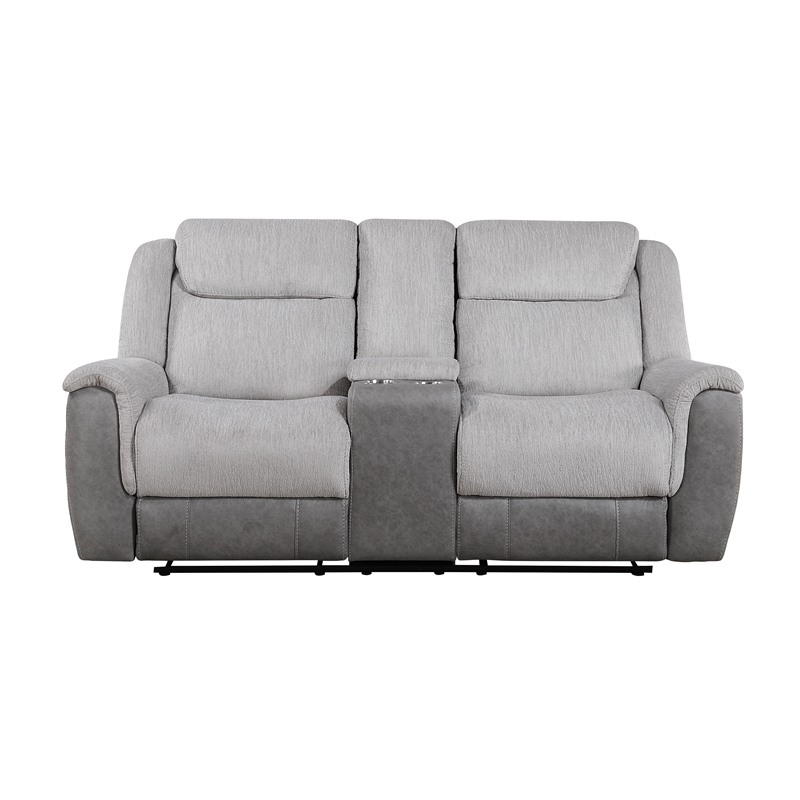 Lexicon Harriette Chenille Dbl Reclining Love Seat with Center Console in Gray