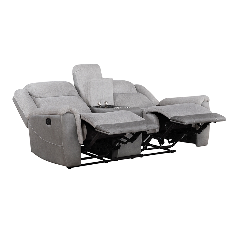 Lexicon Harriette Chenille Dbl Reclining Love Seat with Center Console in Gray