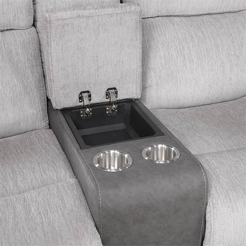 Lexicon Harriette Chenille Dbl Reclining Love Seat with Center Console in Gray