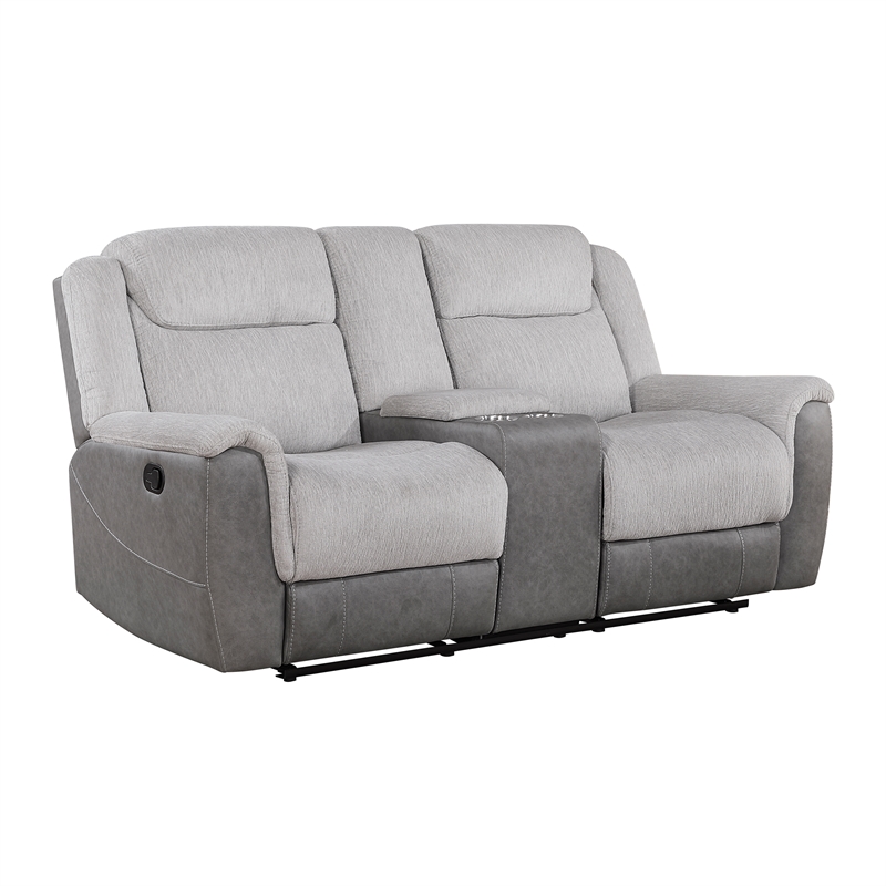 Lexicon Harriette Chenille Dbl Reclining Love Seat with Center Console in Gray