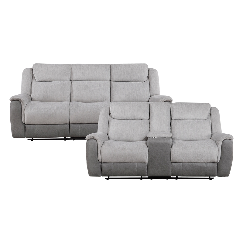 Lexicon Harriette Chenille 2pc Set Sofa+ Loveseat in Gray