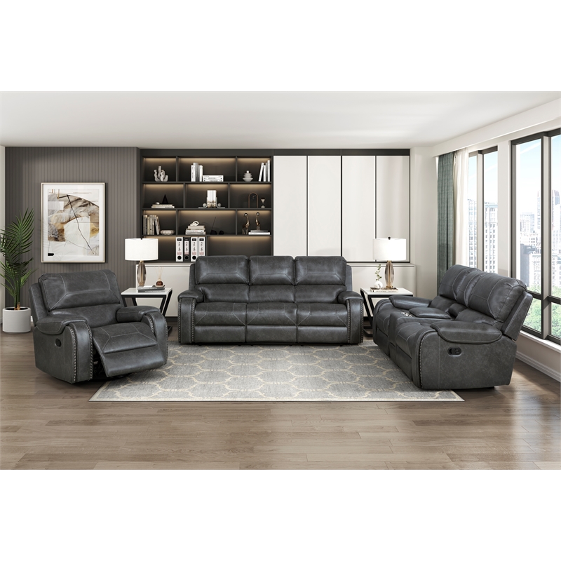 Lexicon Newnan Faux leather Swivel Glider Reclining Chair in Gray