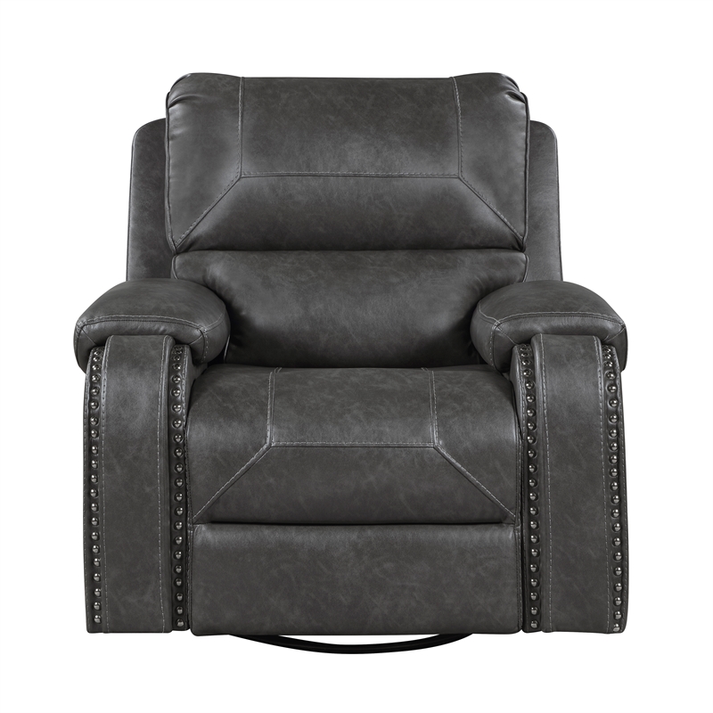 Lexicon Newnan Faux leather Swivel Glider Reclining Chair in Gray