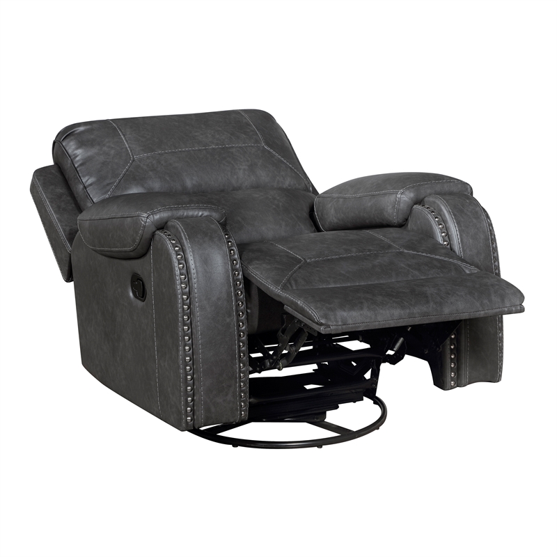 Lexicon Newnan Faux leather Swivel Glider Reclining Chair in Gray