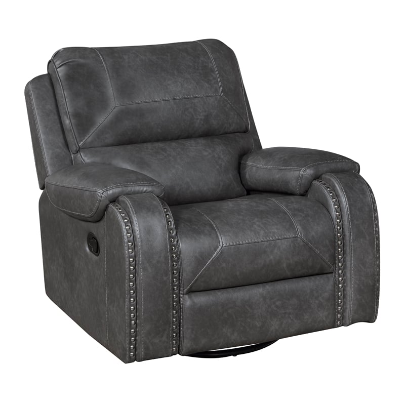 Lexicon Newnan Faux leather Swivel Glider Reclining Chair in Gray