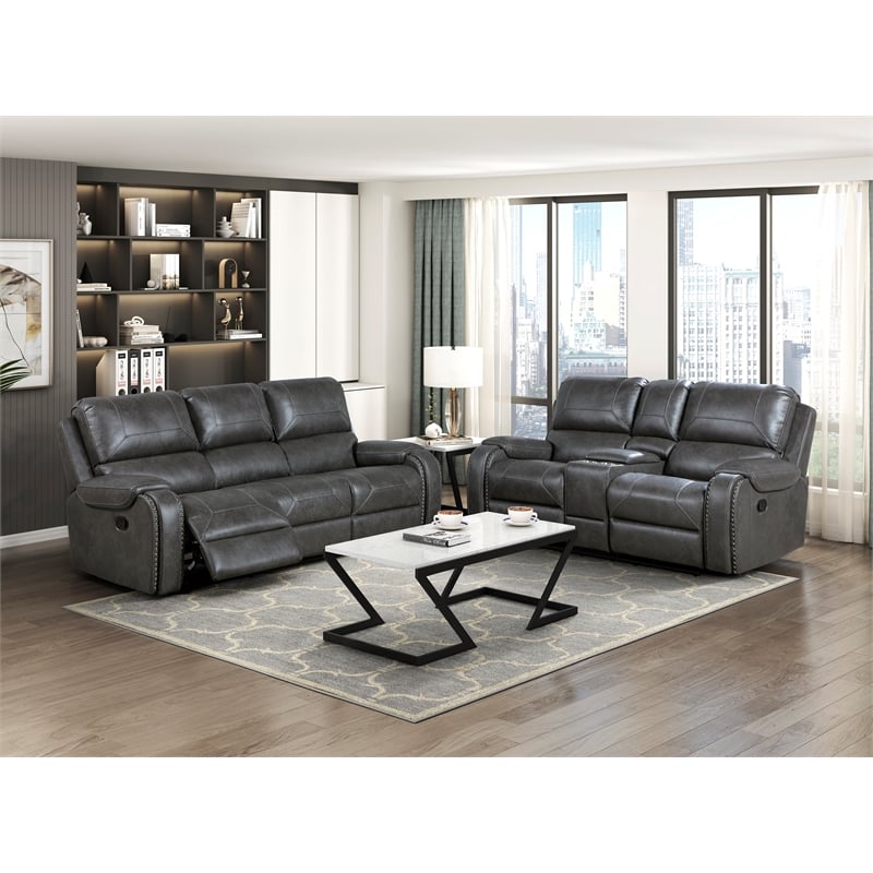 Lexicon Newnan Faux leather Double Glider Reclining Love Seat in Gray
