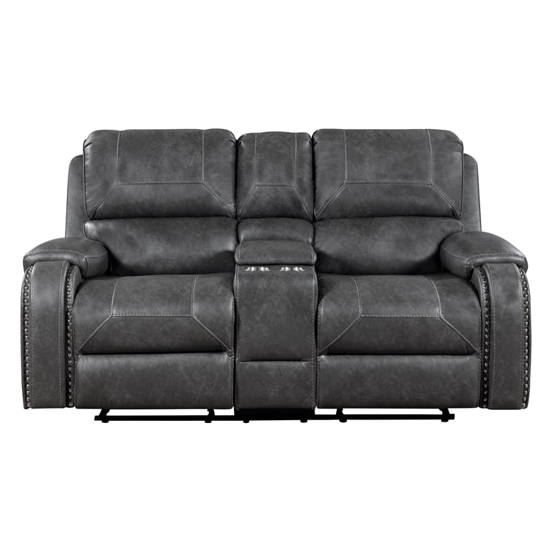 Lexicon Newnan Faux leather Double Glider Reclining Love Seat in Gray