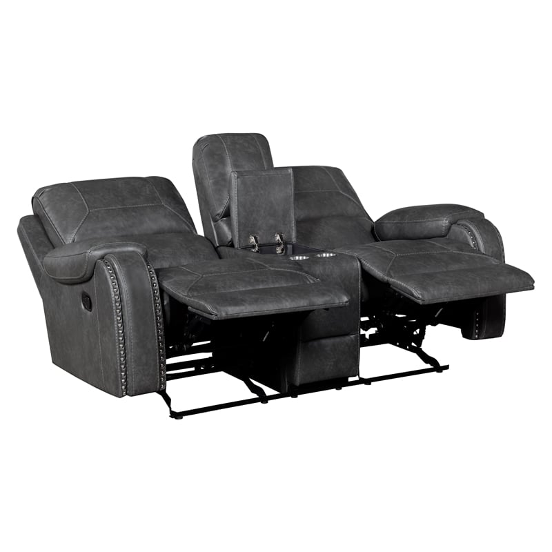 Lexicon Newnan Faux leather Double Glider Reclining Love Seat in Gray