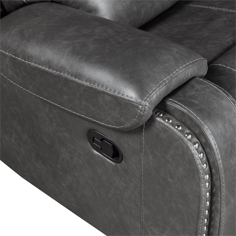 Lexicon Newnan Faux leather Double Glider Reclining Love Seat in Gray