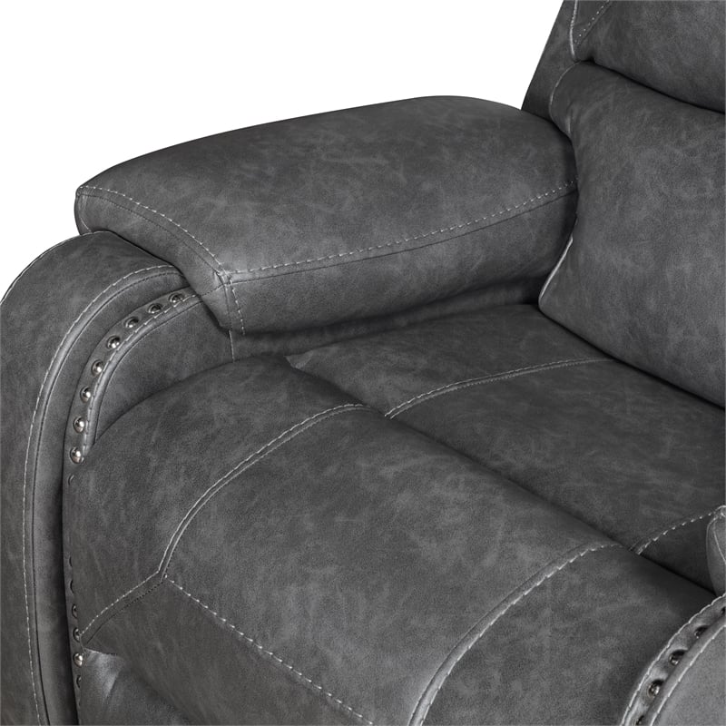 Lexicon Newnan Faux leather Double Glider Reclining Love Seat in Gray