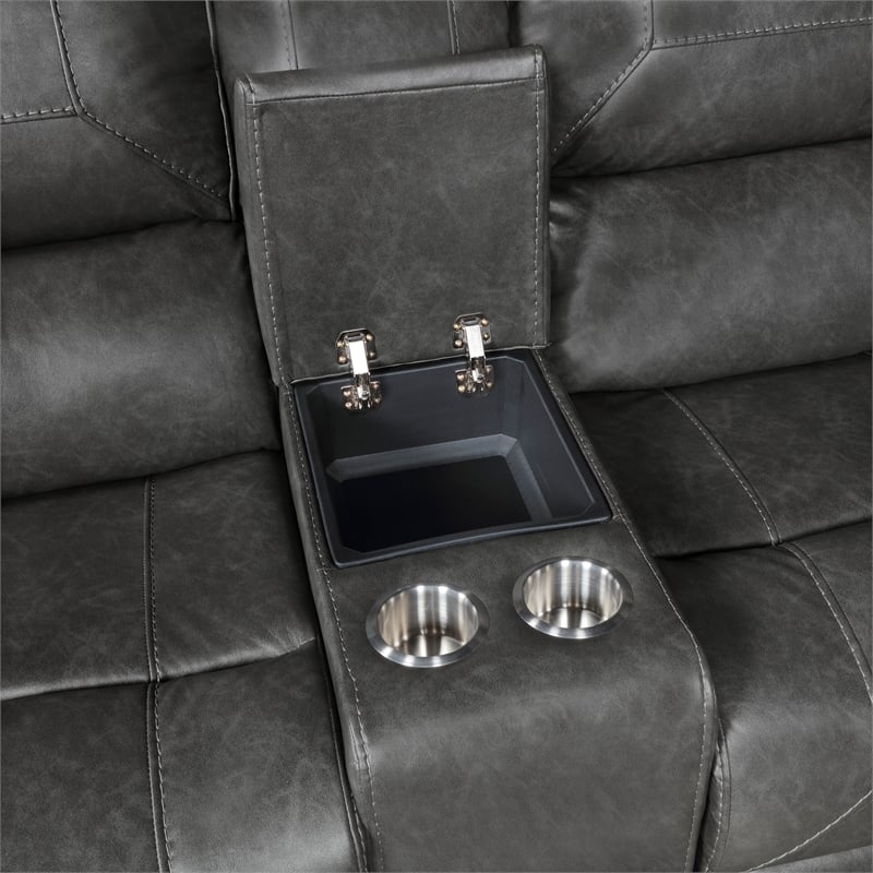 Lexicon Newnan Faux leather Double Glider Reclining Love Seat in Gray