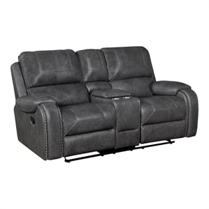 Lexicon Newnan Faux leather Double Glider Reclining Love Seat in Gray