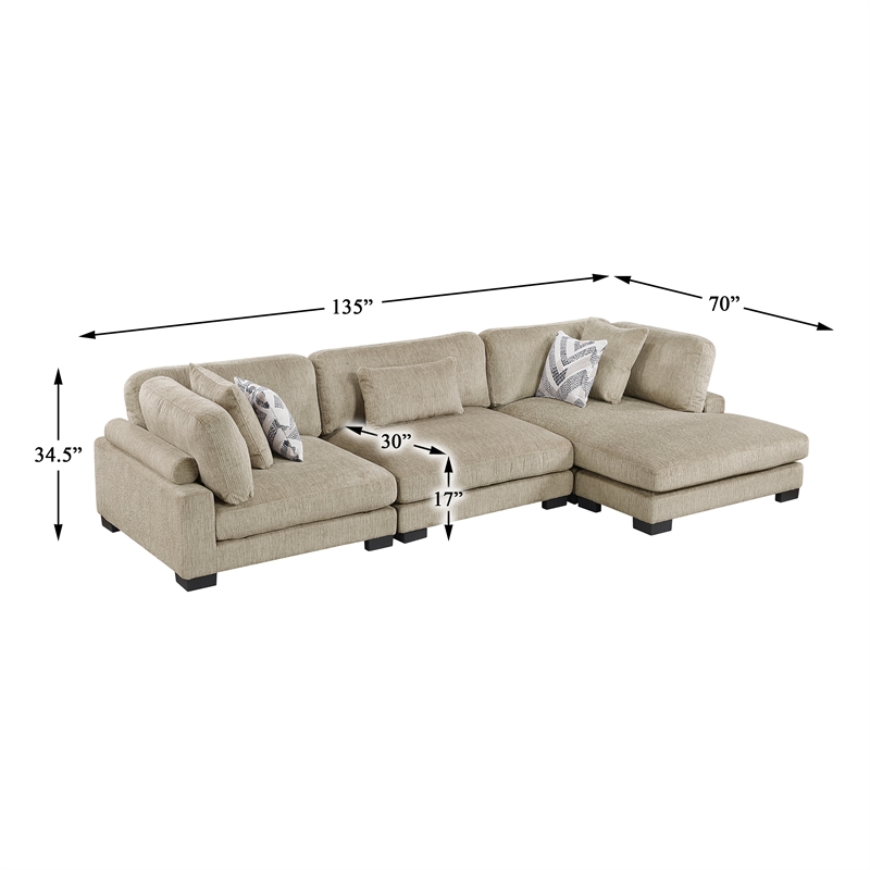 Lexicon Corydon Microfiber 3-Piece Modular Sectional with Chaise in Brown