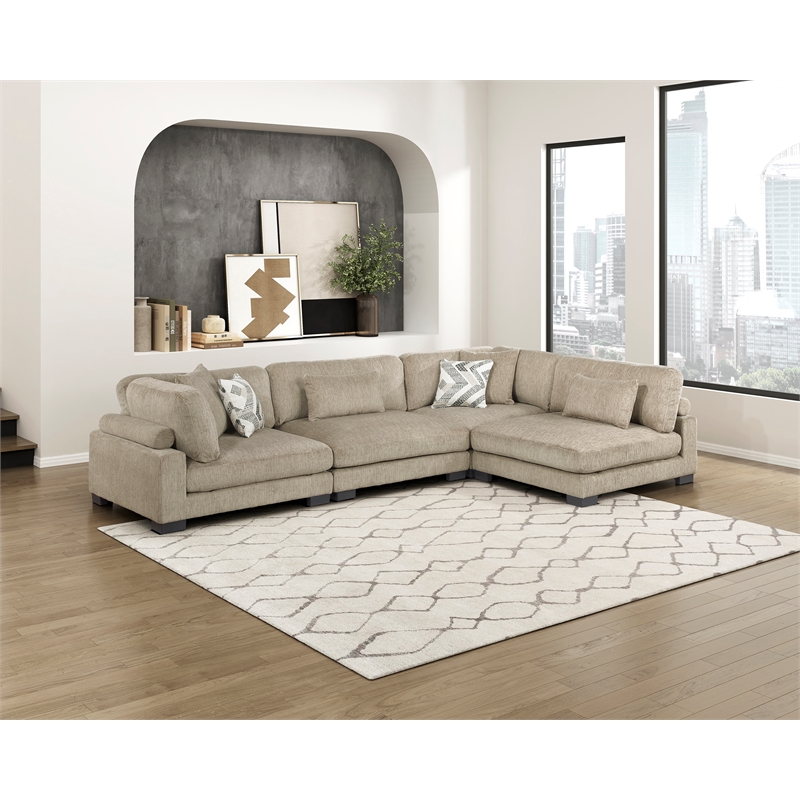 Lexicon Corydon Microfiber 4-Piece Modular Sectional with Ottoman in Brown
