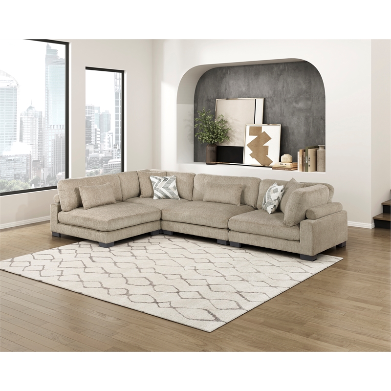 Lexicon Corydon Microfiber 4-Piece Modular Sectional with Ottoman in Brown