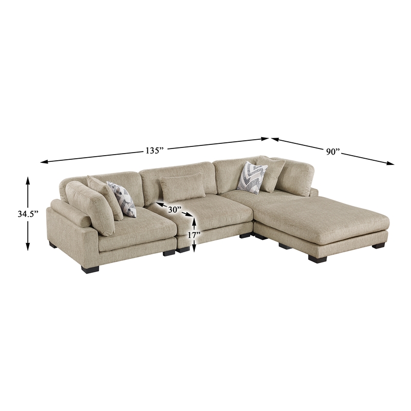 Lexicon Corydon Microfiber 4-Piece Modular Sectional with Ottoman in Brown