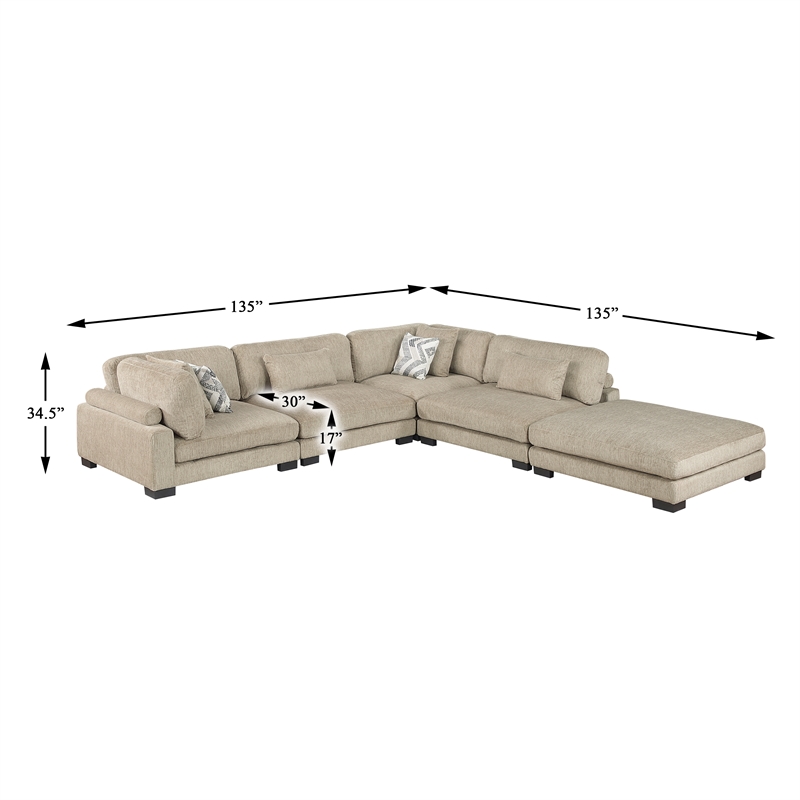 Lexicon Corydon Microfiber 5-Piece Modular Sectional with Ottoman in Brown