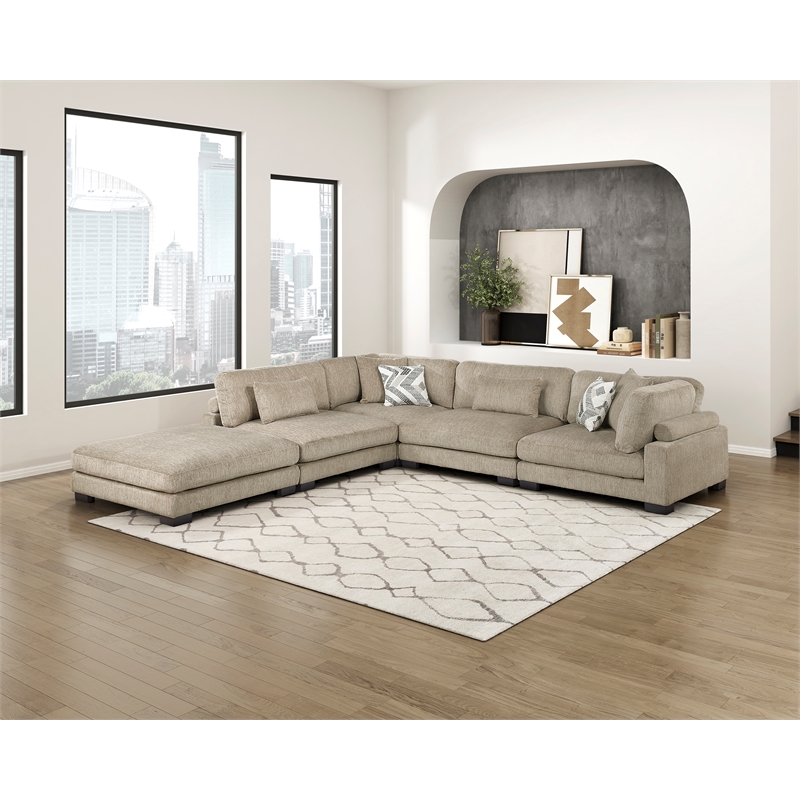 Lexicon Corydon Microfiber 5-Piece Modular Sectional with Ottoman in Brown