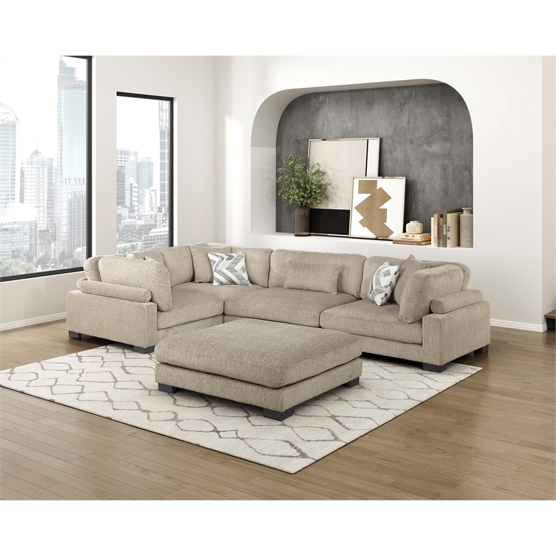 Lexicon Corydon Microfiber 5-Piece Modular Sectional with Ottoman in Brown