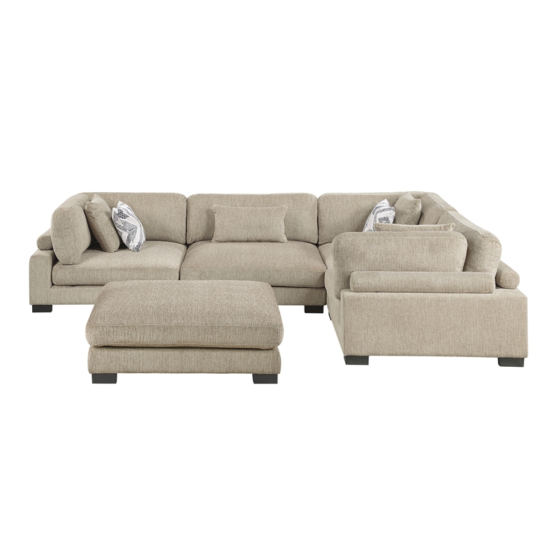 Lexicon Corydon Microfiber 5-Piece Modular Sectional with Ottoman in Brown