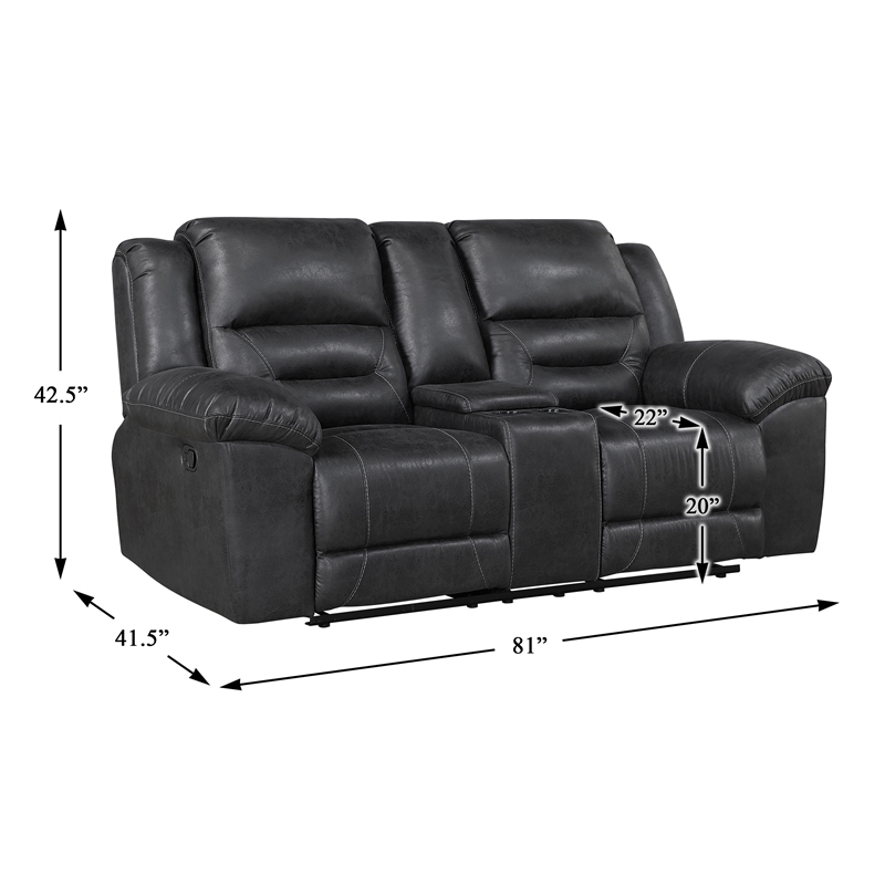 Lexicon Hazen Microfiber Double Reclining Love Seat with Center Console in Black