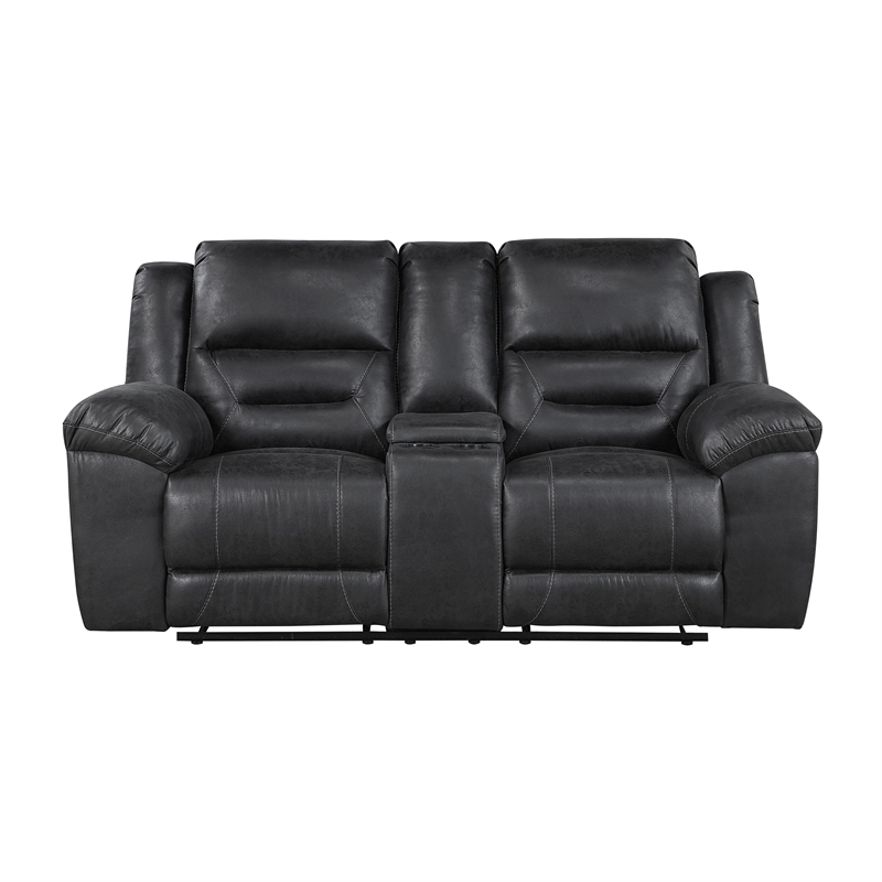 Lexicon Hazen Microfiber Double Reclining Love Seat with Center Console in Black