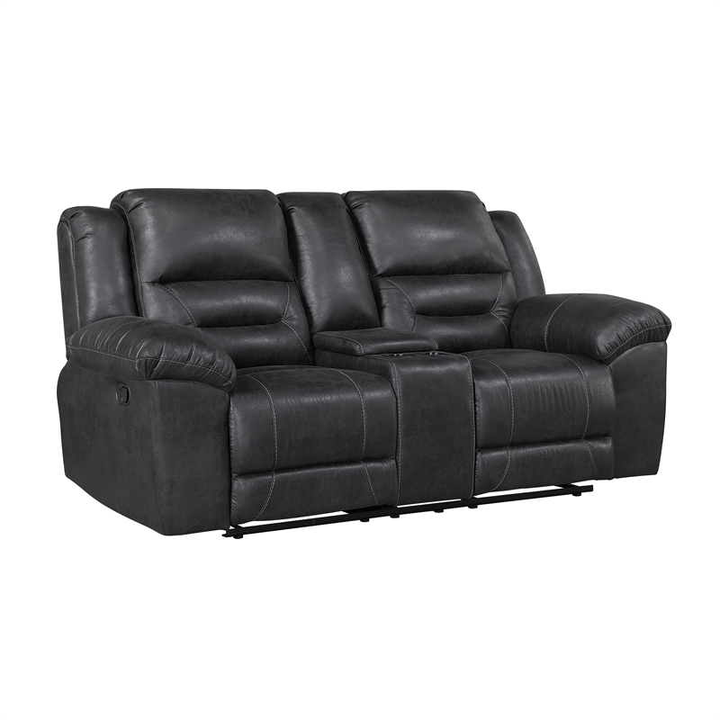 Lexicon Hazen Microfiber Double Reclining Love Seat with Center Console in Black