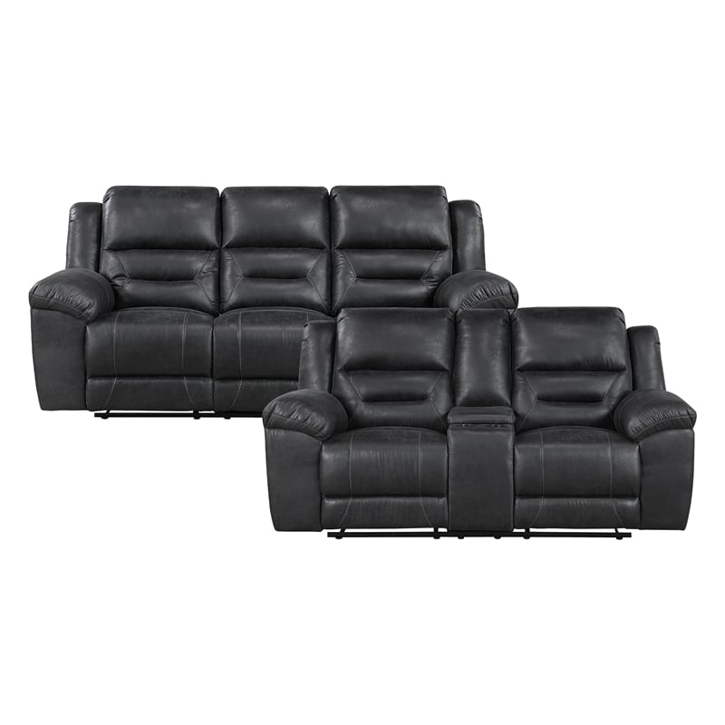 Lexicon Hazen Microfiber 2pc Set Sofa+ Loveseat in Black