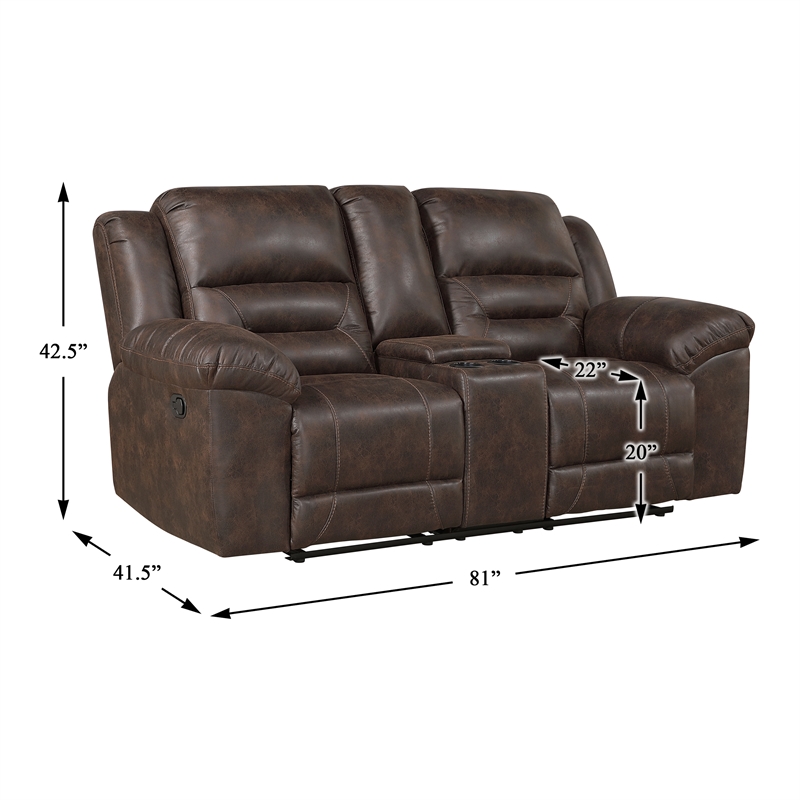 Lexicon Hazen Microfiber Dbl Rclng Love Seat with Center Console in Dark brown