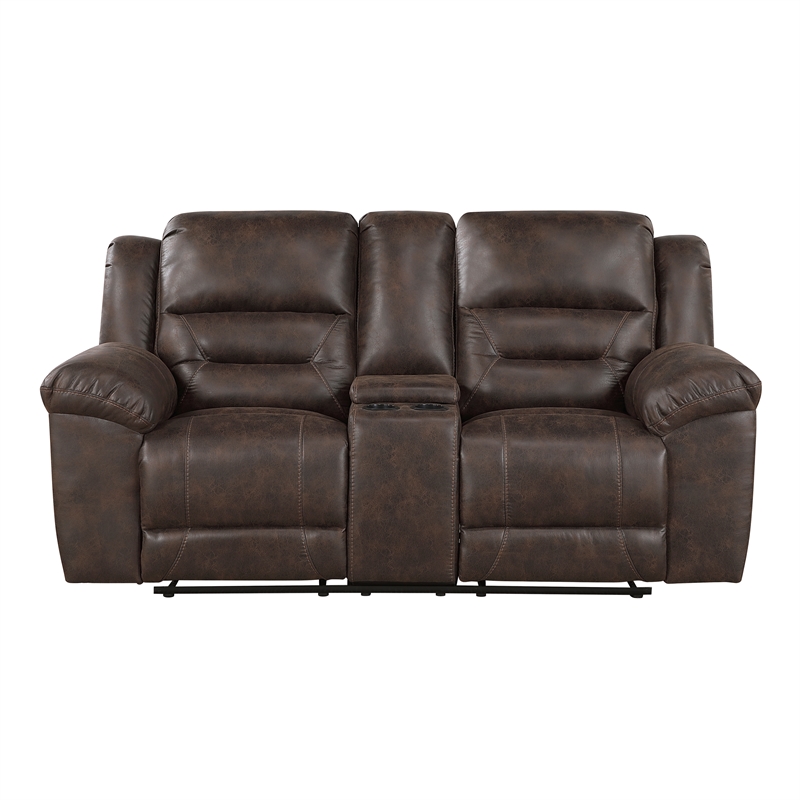 Lexicon Hazen Microfiber Dbl Rclng Love Seat with Center Console in Dark brown