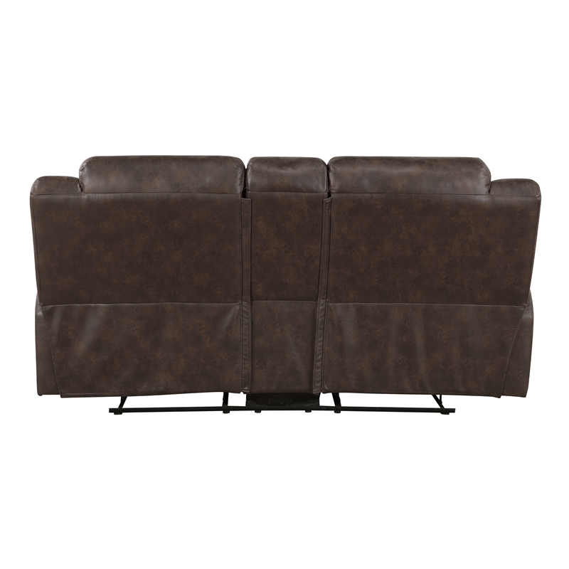Lexicon Hazen Microfiber Dbl Rclng Love Seat with Center Console in Dark brown
